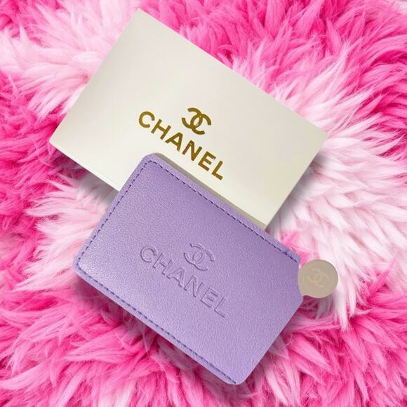 New With Box Lilac Elegant Embossed Chanel Card Holder/Mirror - Picture 1 of 3